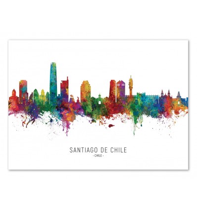 Art-Poster - Santiago de Chile Skyline (Colored Version) - Michael Tompsett