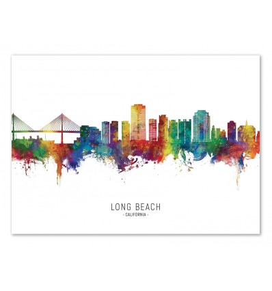 Art-Poster - Long Beach California Skyline (Colored Version) - Michael Tompsett