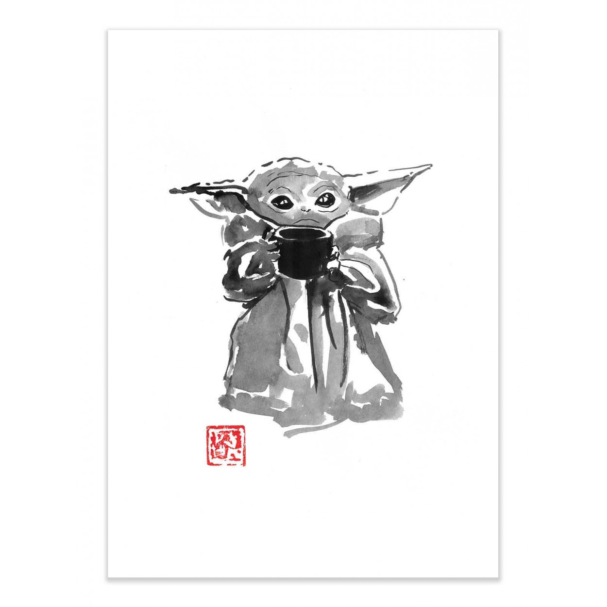 Art Poster Print Japanese Baby Yoda Mandalorian By Pechane Sumie