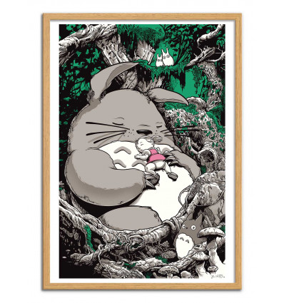 Art-Poster - Totoro - Joshua Budich - Cadre bois chêne