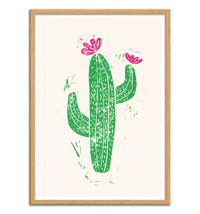 Art-Poster - Linocut Cactus - Bianca Green - Cadre bois chêne