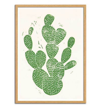 Art-Poster - Linocut Cactus II - Bianca Green - Cadre bois chêne