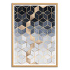 Art-Poster - Soft blue gradient Cubes - Elisabeth Fredriksson - Cadre bois chêne
