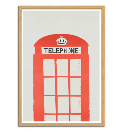 Art-Poster - Red Telephone Box - Fox and Velvet - Cadre bois chêne