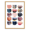 Art-Poster - Pretty coffee cups - Pink series - Elisabeth Fredriksson - Cadre bois chêne