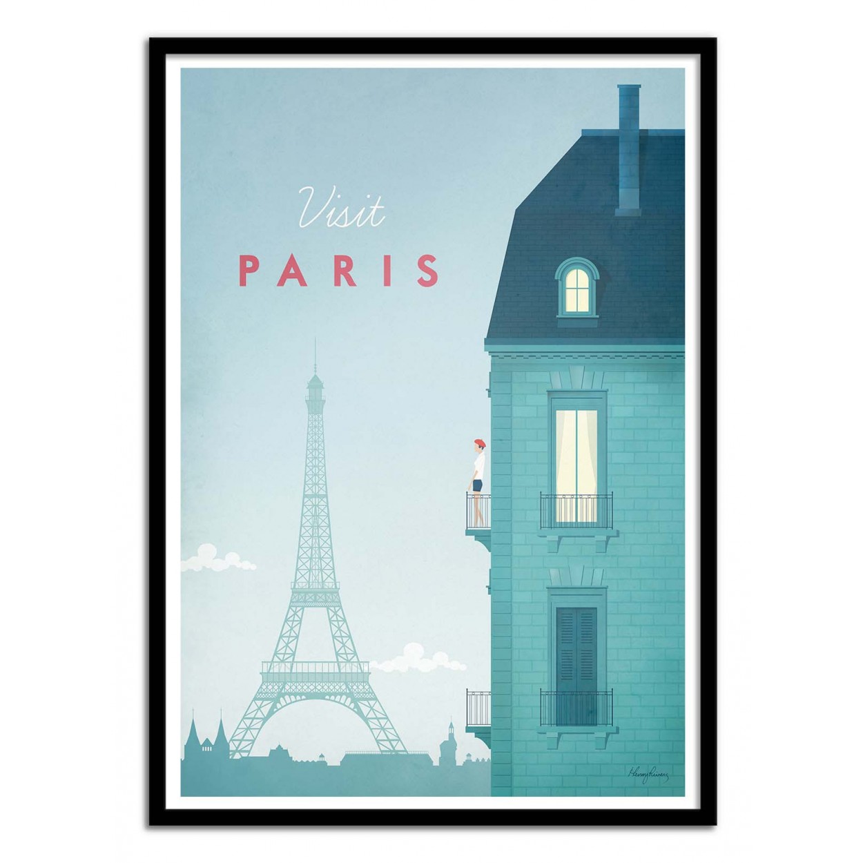 Affiche ville voyage à Paris avec cadre noir 20x30cm