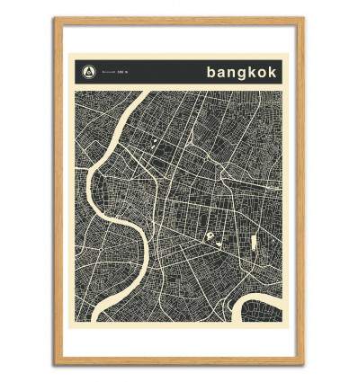 Art-Poster - Bangkok Map - Jazzberry Blue - Cadre bois chêne