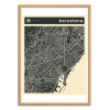 Art-Poster - Barcelona Map - Jazzberry Blue - Cadre bois chêne