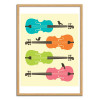 Art-Poster - Birds on cello strings - Jazzberry Blue - Cadre bois chêne