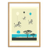 Art-Poster - Flock of zebras - Jazzberry Blue - Cadre bois chêne