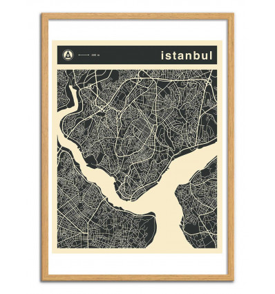 Art-Poster - Istanbul Map - Jazzberry Blue - Cadre bois chêne