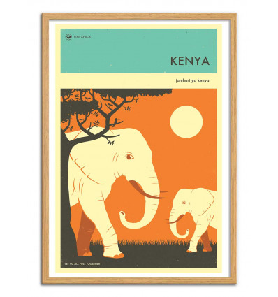 Art-Poster - Kenya Travel Poster - Jazzberry Blue - Cadre bois chêne