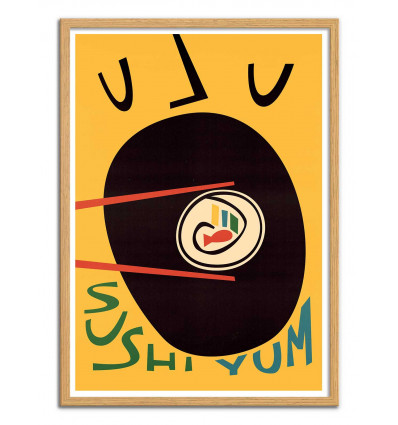 Art-Poster - Yum Sushi - Fox and Velvet - Cadre bois chêne