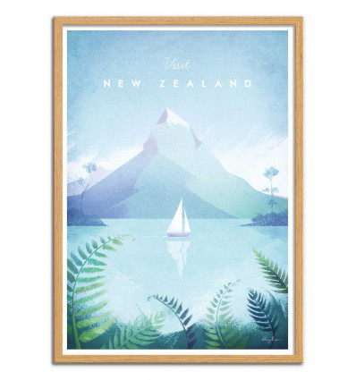 Art-Poster - Visit New Zealand - Henry Rivers - Cadre bois chêne