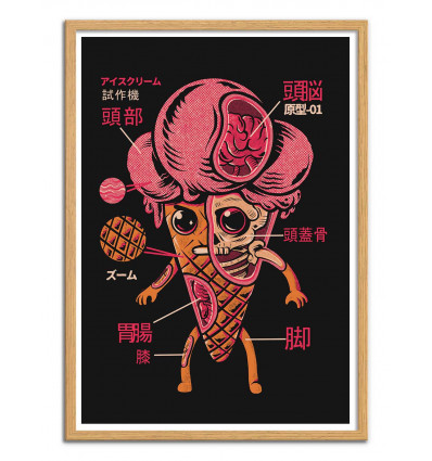 Art-Poster - Ice cream Kaiju - Ilustrata - Cadre bois chêne