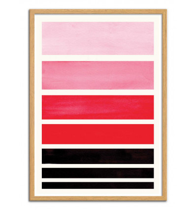 Art-Poster - Red Staggered stripes - Ejaaz Haniff - Cadre bois chêne