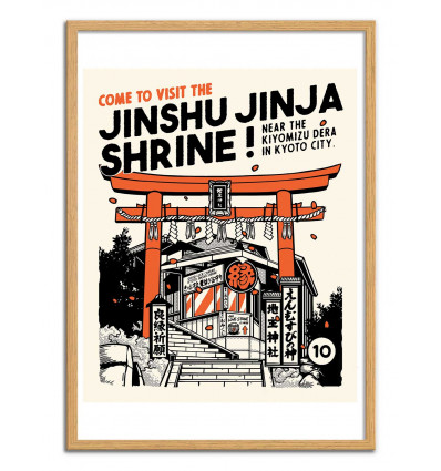 Art-Poster - Jinshu Jinja Shrine - Paiheme studio - Cadre bois chêne