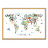 Art-Poster - Animal World map - Michael Tompsett - Cadre bois chêne