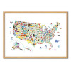 Art-Poster - Animal map USA - Michael Tompsett - Cadre bois chêne