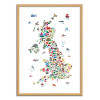 Art-Poster - Animal map of United Kingdom - Michael Tompsett - Cadre bois chêne