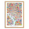 Art-Poster - Washington DC Colored Map - Michael Tompsett - Cadre bois chêne