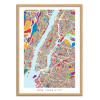 Art-Poster - New-York Colored Map - Michael Tompsett - Cadre bois chêne