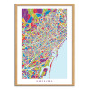 Art-Poster - Barcelona colored map - Michael Tompsett - Cadre bois chêne