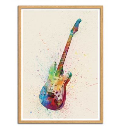 Art-Poster - Electric Guitar - Michael Tompsett - Cadre bois chêne