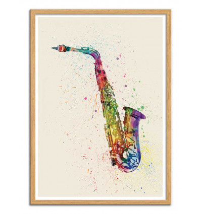 Art-Poster - Saxophone - Michael Tompsett - Cadre bois chêne