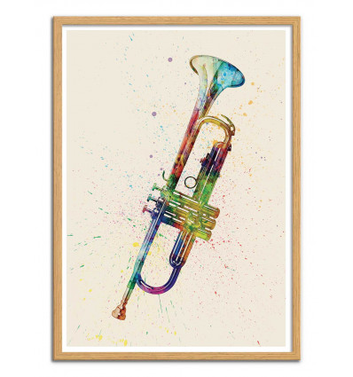 Art-Poster - Trumpet - Michael Tompsett - Cadre bois chêne