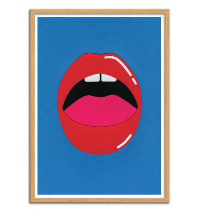 Art-Poster - Red lips - Rosi Feist - Cadre bois chêne