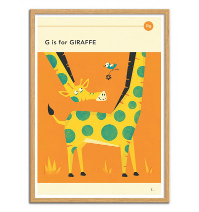 Art-Poster - G is for Giraffe - Jazzberry Blue - Cadre bois chêne