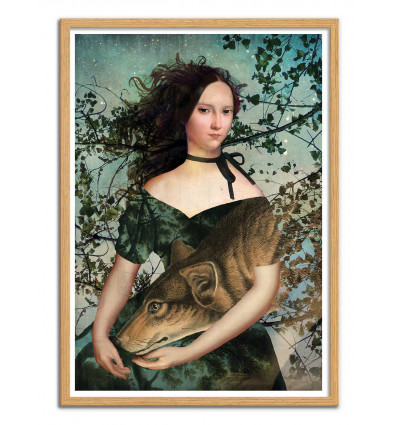 Art-Poster - Portrait with a wolf - Catrin Welz-Stein - Cadre bois chêne
