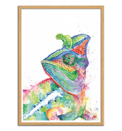 Art-Poster - Clutcha Chameleons - Marc Allante - Cadre bois chêne