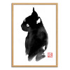 Art-Poster - Black cat - Pechane Sumie - Cadre bois chêne
