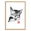 Art-Poster - Cute cat - Pechane Sumie - Cadre bois chêne