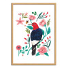 Art-Poster - Red headed woodpecker - Ploypisut - Cadre bois chêne