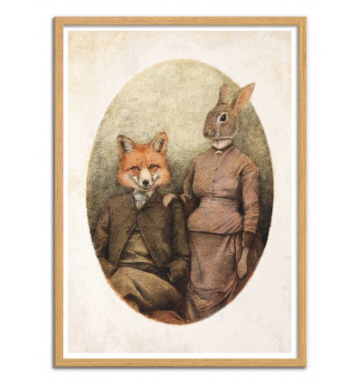 Art-Poster - The foxes (Colored version) - Mike Koubou - Cadre bois chêne