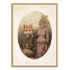 Art-Poster - The foxes (Colored version) - Mike Koubou - Cadre bois chêne