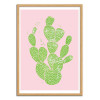 Art-Poster - Pinky linocut cactus - Bianca Green - Cadre bois chêne