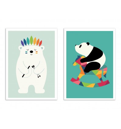 2 Art-Posters 30 x 40 cm - Baby panda et polar bear - Andy Westface