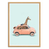 Art-Poster - Giraffe car - Paul Fuentes - Cadre bois chêne
