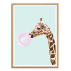 Art-Poster - Bubblegum Giraffe - Paul Fuentes - Cadre bois chêne