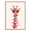 Art-Poster - Thirsty Giraffe - Paul Fuentes - Cadre bois chêne