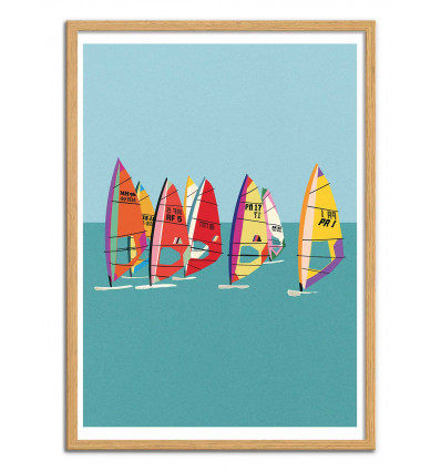 Art-Poster - Baltic sea Windsurfing - Rosi Feist - Cadre bois chêne