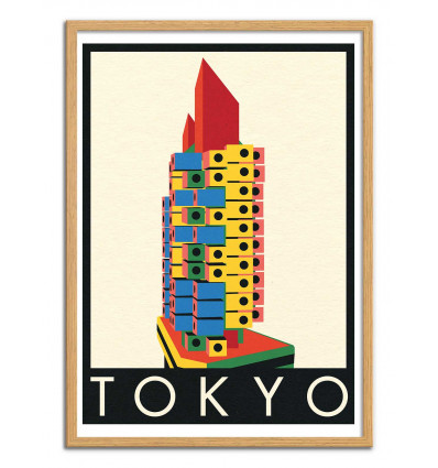 Art-Poster - Tokyo Capsule Tower - Rosi Feist - Cadre bois chêne