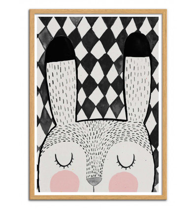 Art-Poster - Hasi Rabbit - Treechild - Cadre bois chêne