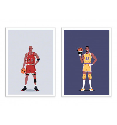 2 Art-Posters 30 x 40 cm - Duo Michael Jordan and Magic Johnson - Elad Shagrir