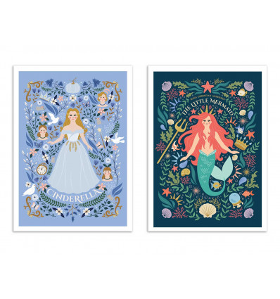2 Art-Posters 30 x 40 cm - Duo Ariel and Cinderella - Vesna Skorsnek