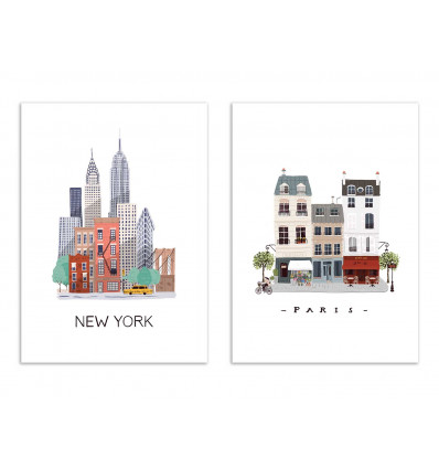 2 Art-Posters 30 x 40 cm - Duo Paris and New-York - Maja Tomljanic